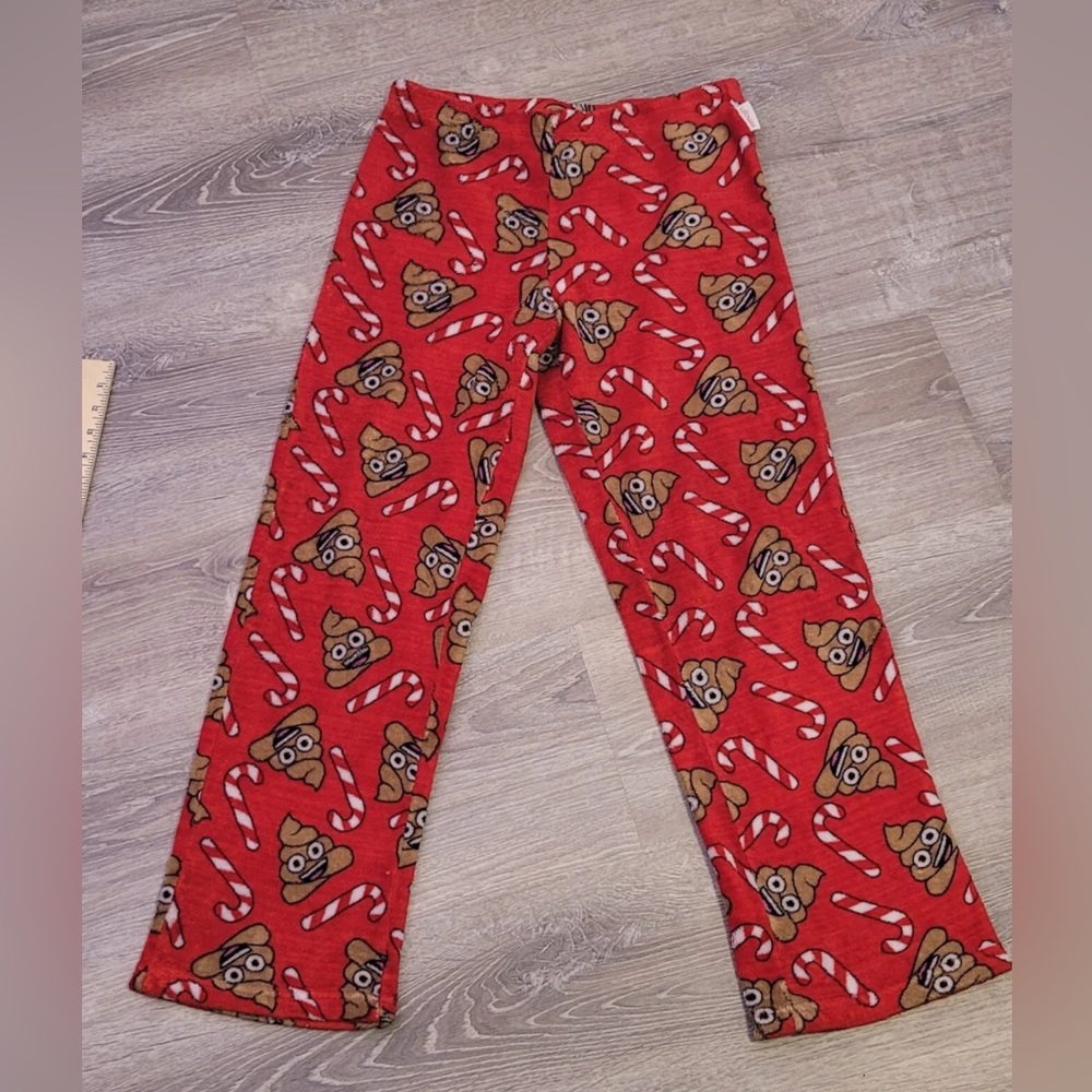 Women’s Christmas Poop Emoji Candy Cane Fleece Soft & Warm Lounge Pants M (8-10)